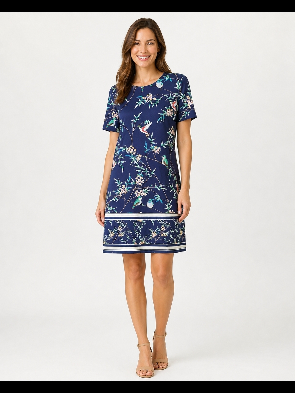 7th Avenue Design Studio Navy Bird Floral Shift Dress NWT Small
